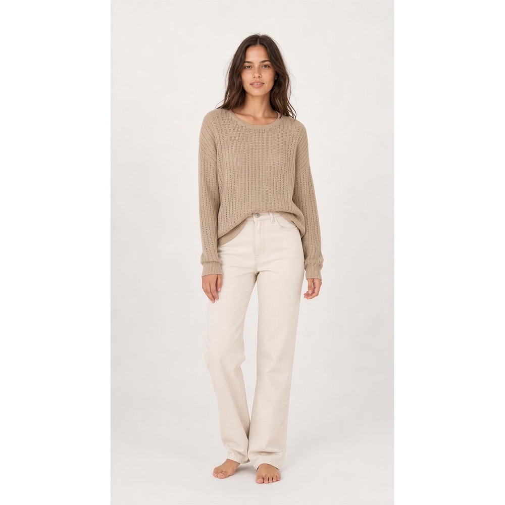 DKNY Jeans Women Tan Beige Open Knit Cotton Sweater XL DJS